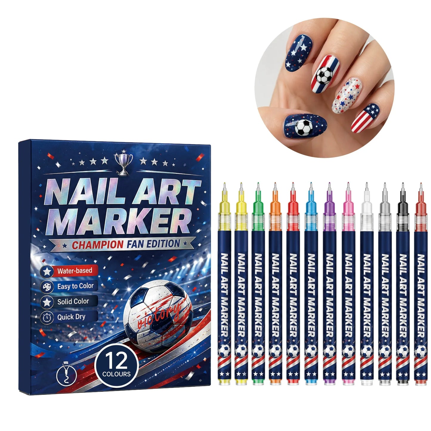 12 Colors Nail Art Pens Set – Quick-Dry Team Colors