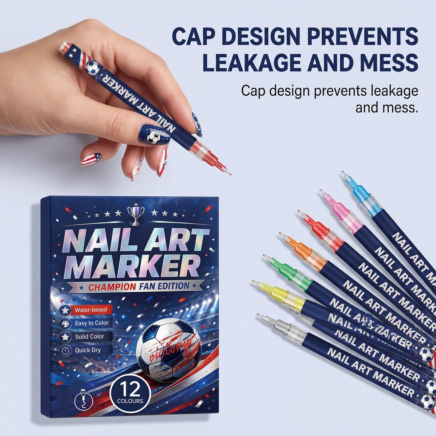 12 Colors Nail Art Pens Set – Quick-Dry Team Colors